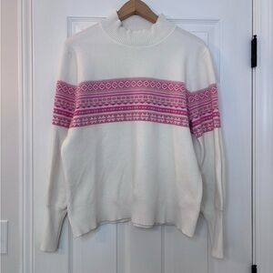 Aspen Cream Mock Neck Sweater with Pink Fair Isle Band